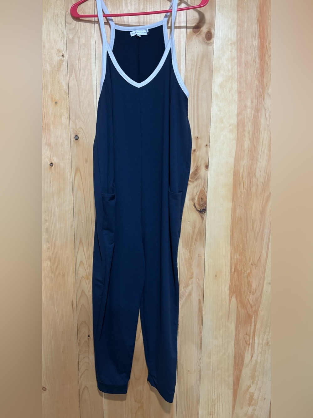 Sincerly Jules Navy Jumpsuit with Cream Contrast Trim